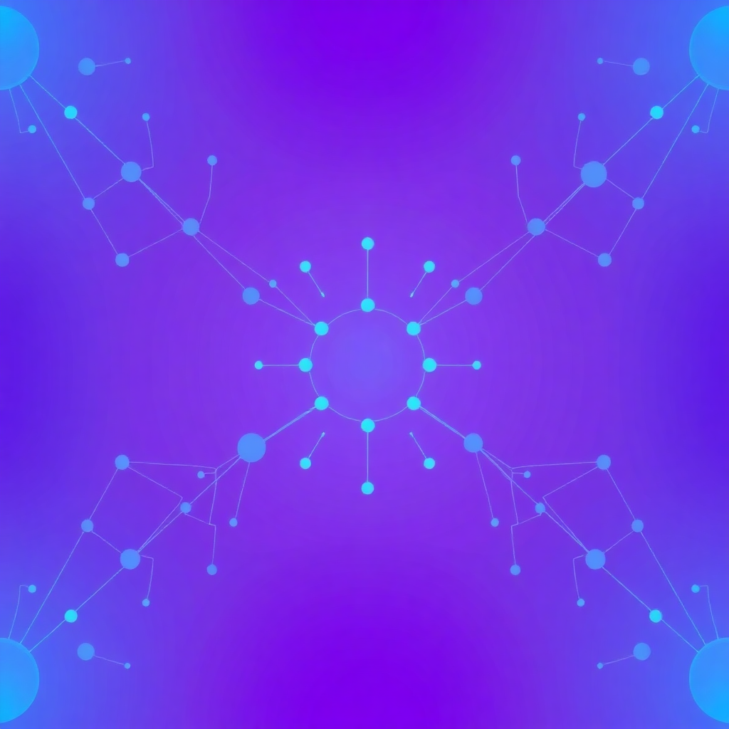 abstract technology pattern with nodes and connections, blue and purple gradient, minimal