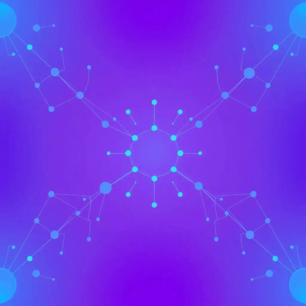 abstract technology pattern with nodes and connections, blue and purple gradient, minimal